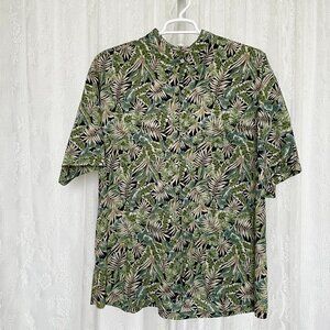 Tori Richard Men's Hawaiian Shirt 3XL Green Black Short Sleeve Tropical Palm